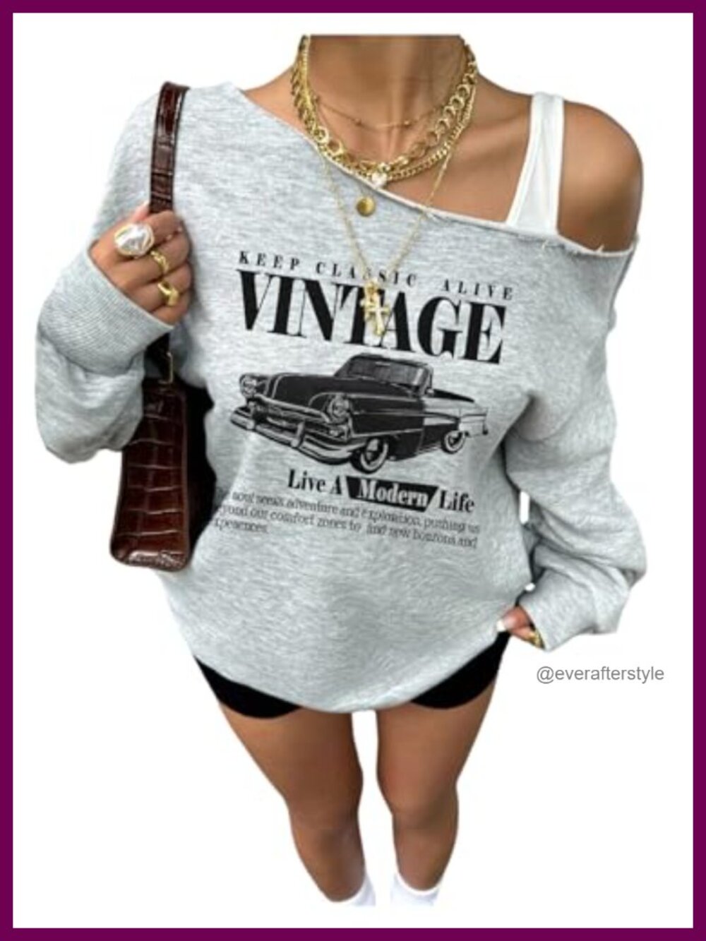 Oversized Graphic Sweatshirt Cold Shoulder Pullover Long Sleeve